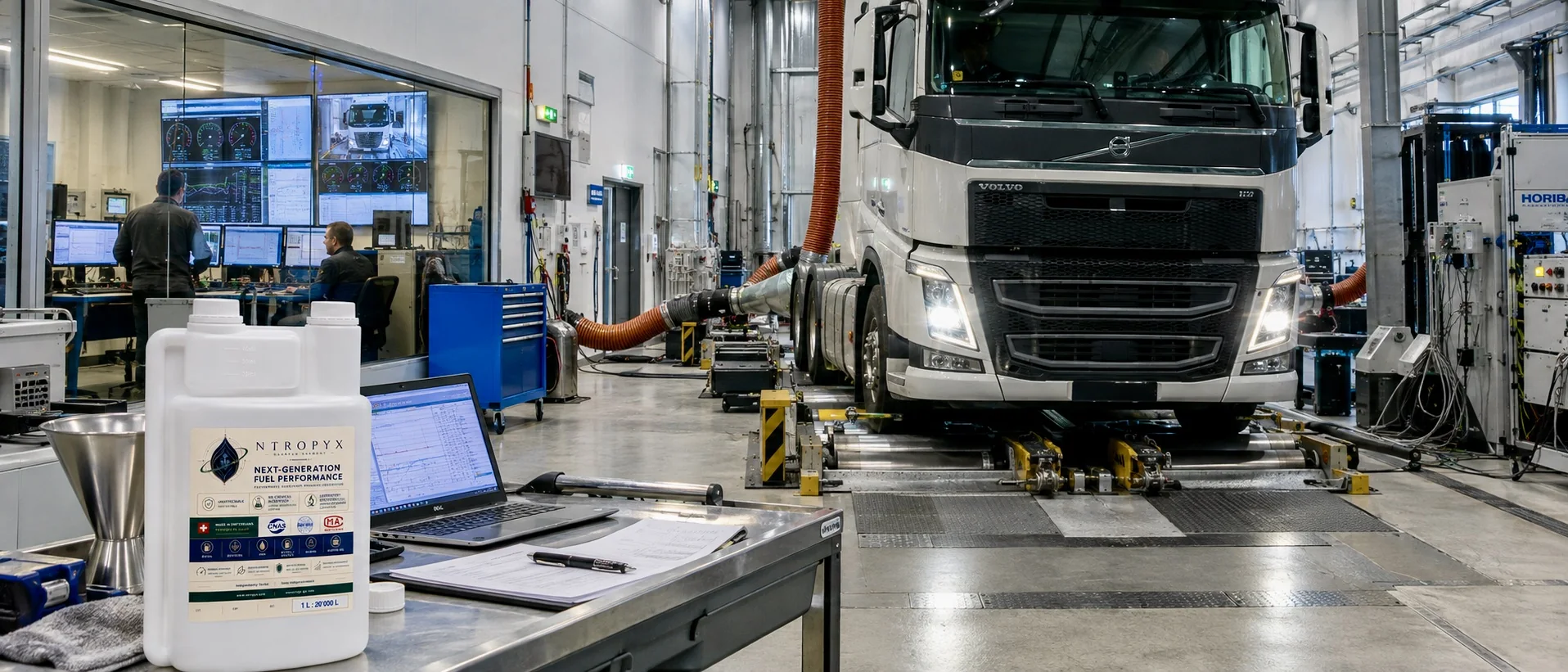 Illustration: NTROPYX bottle in a vehicle test hall