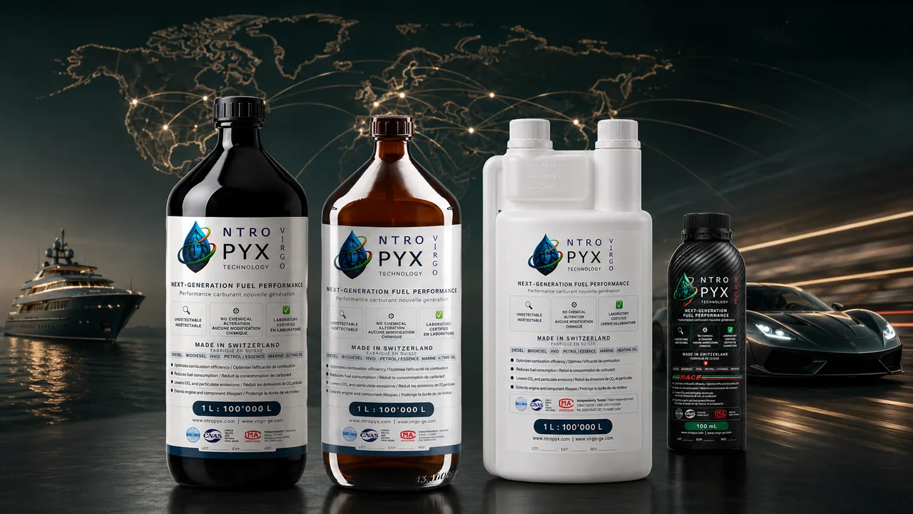 NTROPYX visual product cabinet with product bottles and premium fuel performance context