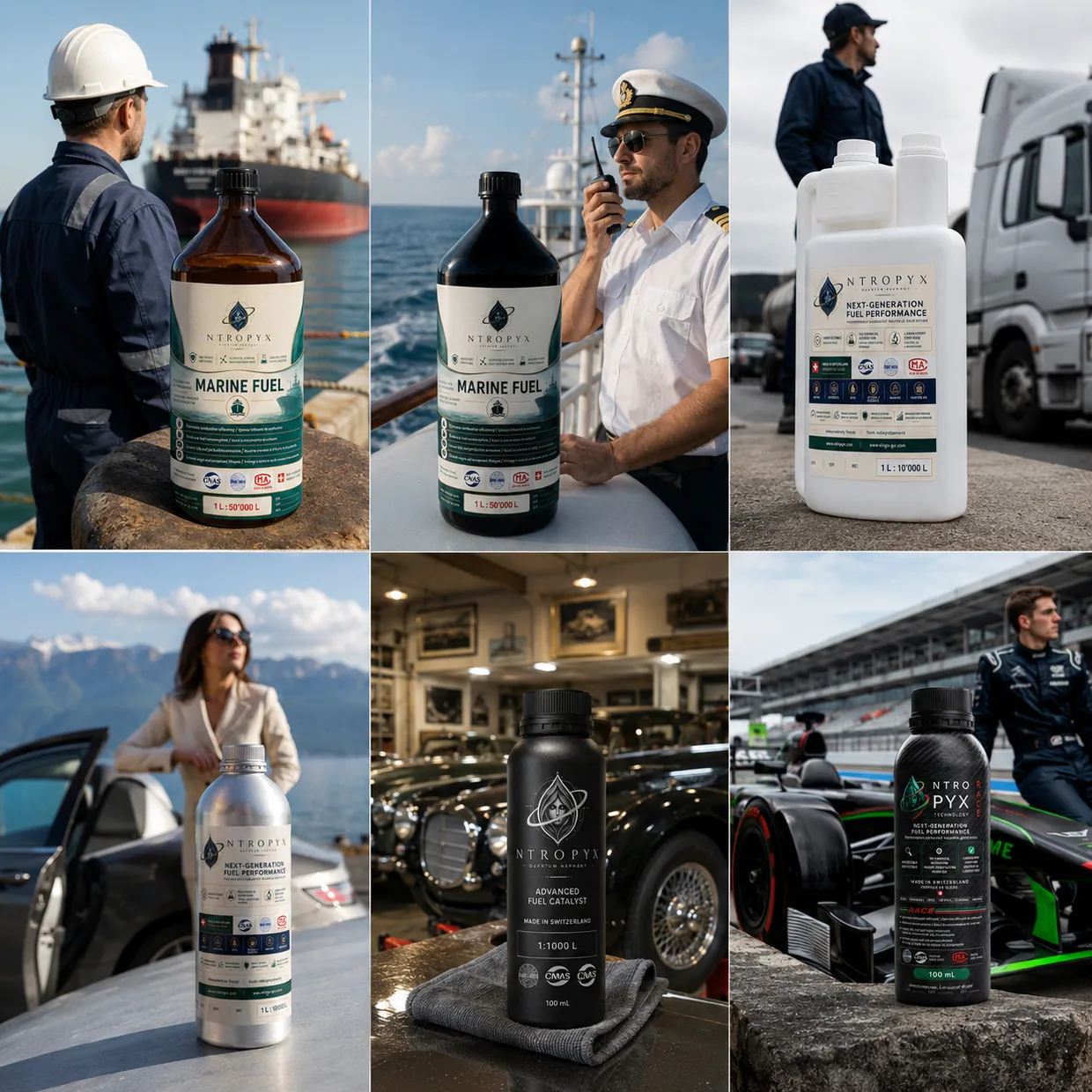 NTROPYX Flaschen in den Betriebskontexten Straße, Schiff, Pkw und Motorsport