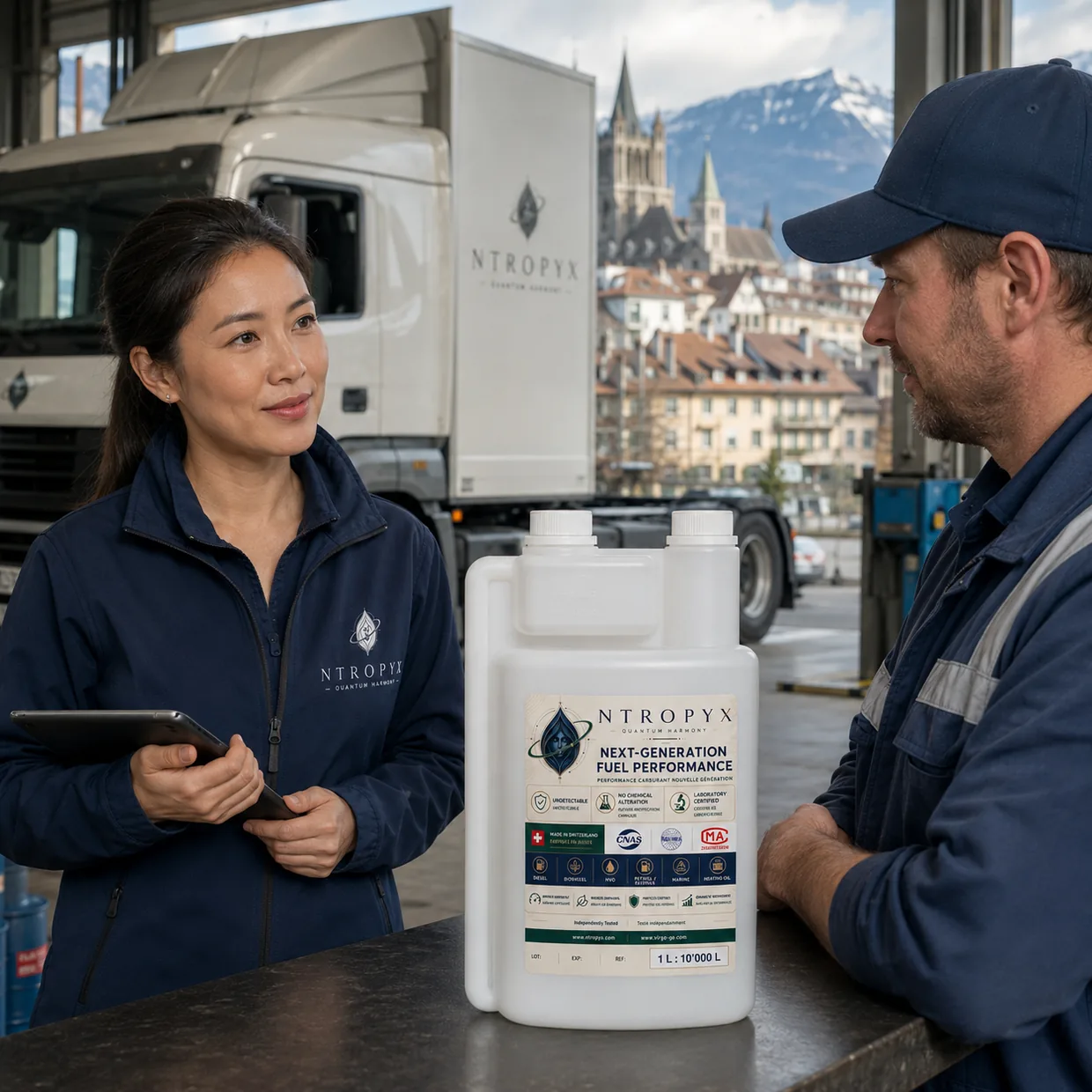 NTROPYX 1-L-Flasche in einem Depot des Straßengüterverkehrs